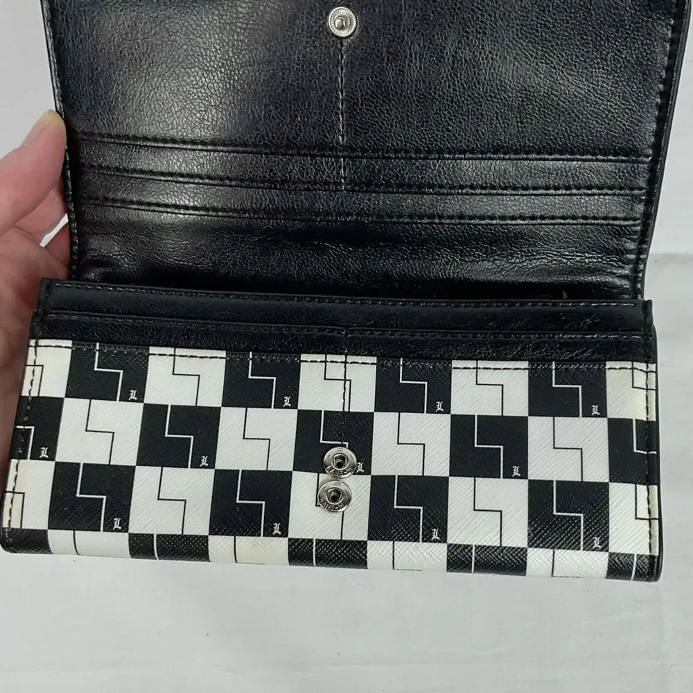 LAMB Black & White Checkerboard Wallet Y2K Signature Zip Around vintage